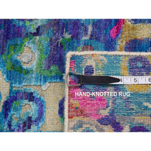 Load image into Gallery viewer, 3&#39;x12&#39;4&quot; Admiral Blue, THE PEACOCK, Sari Silk, Colorful, Hand Knotted, Wide Runner, Oriental Rug FWR526086