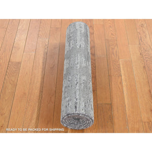 2'6"x17'10" Spanish Gray, Hand Spun Undyed Natural Wool, Modern XL Runner, Hand Knotted, Oriental Rug FWR526122