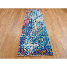 Load image into Gallery viewer, 3&#39;x8&#39;2&quot; Admiral Blue, THE PEACOCK, Sari Silk, Colorful, Hand Knotted, Wide Runner, Oriental Rug FWR526134