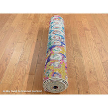 Load image into Gallery viewer, 3&#39;x8&#39;2&quot; Admiral Blue, THE PEACOCK, Sari Silk, Colorful, Hand Knotted, Wide Runner, Oriental Rug FWR526134