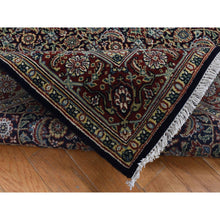 Load image into Gallery viewer, 4&#39;2&quot;x19&#39;10&quot; Pitch Black, Herati with All Over Fish Mahi Design, 250 KPSI, Hand Knotted, Pure Wool, Wide and Gallery Size Runner, Oriental Rug FWR526170