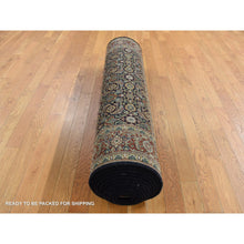 Load image into Gallery viewer, 4&#39;2&quot;x19&#39;10&quot; Pitch Black, Herati with All Over Fish Mahi Design, 250 KPSI, Hand Knotted, Pure Wool, Wide and Gallery Size Runner, Oriental Rug FWR526170