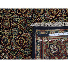 Load image into Gallery viewer, 4&#39;2&quot;x19&#39;10&quot; Pitch Black, Herati with All Over Fish Mahi Design, 250 KPSI, Hand Knotted, Pure Wool, Wide and Gallery Size Runner, Oriental Rug FWR526170