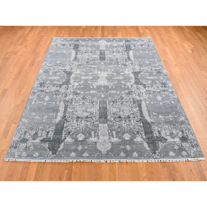 7'10"x10' Cloud Gray, Wool and Pure Silk, Jewellery Design, Hand Knotted, Oriental Rug FWR526188