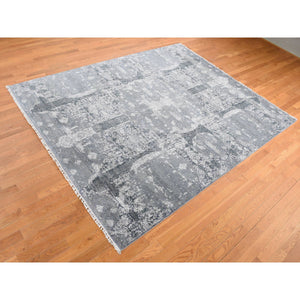 7'10"x10' Cloud Gray, Wool and Pure Silk, Jewellery Design, Hand Knotted, Oriental Rug FWR526188