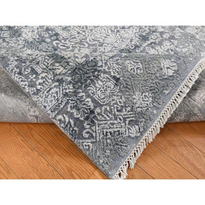 7'10"x10' Cloud Gray, Wool and Pure Silk, Jewellery Design, Hand Knotted, Oriental Rug FWR526188