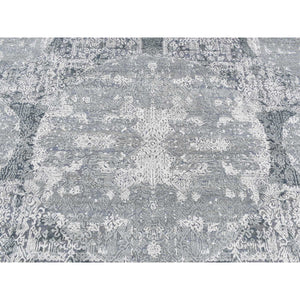 7'10"x10' Cloud Gray, Wool and Pure Silk, Jewellery Design, Hand Knotted, Oriental Rug FWR526188