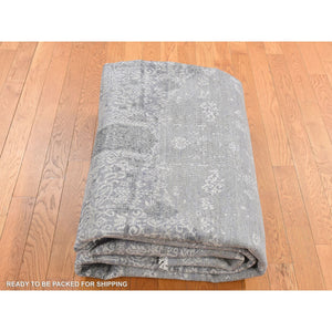 7'10"x10' Cloud Gray, Wool and Pure Silk, Jewellery Design, Hand Knotted, Oriental Rug FWR526188