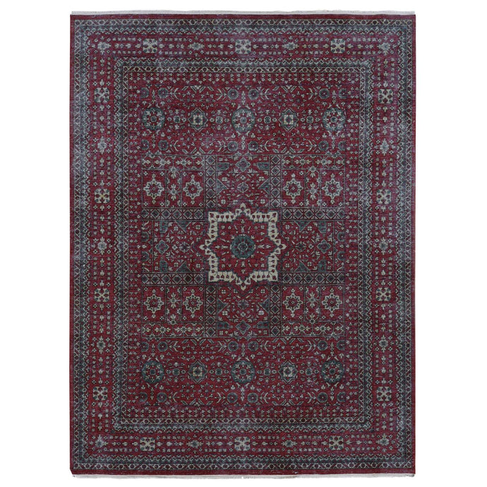 9'x12' Maroon Red, Vintage Look Mamluk, Distressed, Zero Pile Shaved Low, Worn Wool Hand Knotted, Oriental Rug FWR526200