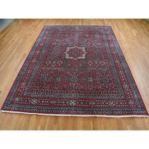 9'x12' Maroon Red, Vintage Look Mamluk, Distressed, Zero Pile Shaved Low, Worn Wool Hand Knotted, Oriental Rug FWR526200