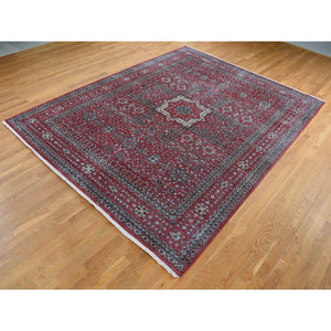 9'x12' Maroon Red, Vintage Look Mamluk, Distressed, Zero Pile Shaved Low, Worn Wool Hand Knotted, Oriental Rug FWR526200