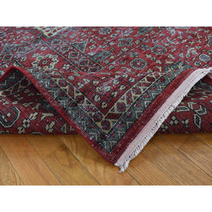 9'x12' Maroon Red, Vintage Look Mamluk, Distressed, Zero Pile Shaved Low, Worn Wool Hand Knotted, Oriental Rug FWR526200