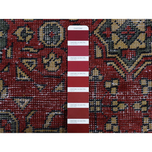 9'x12' Maroon Red, Vintage Look Mamluk, Distressed, Zero Pile Shaved Low, Worn Wool Hand Knotted, Oriental Rug FWR526200