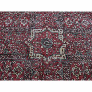 9'x12' Maroon Red, Vintage Look Mamluk, Distressed, Zero Pile Shaved Low, Worn Wool Hand Knotted, Oriental Rug FWR526200