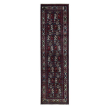 Load image into Gallery viewer, 2&#39;6&quot;x9&#39;3&quot; Falu Red, Afghan Khamyab, Intricate Geometrical Pattern, Denser Weave with Shiny Wool, Hand Knotted, Runner Oriental Rug FWR526356