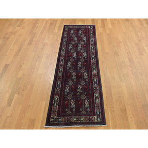 2'6"x9'3" Falu Red, Afghan Khamyab, Intricate Geometrical Pattern, Denser Weave with Shiny Wool, Hand Knotted, Runner Oriental Rug FWR526356