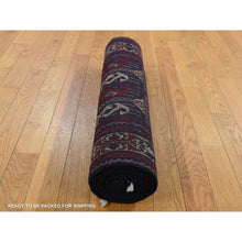 Load image into Gallery viewer, 2&#39;6&quot;x9&#39;4&quot; Falcons Red, Afghan Khamyab, Intricate Geometrical Pattern, Denser Weave with Shiny Wool, Hand Knotted, Runner Oriental Rug FWR526362