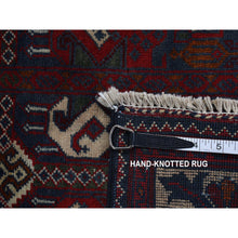 Load image into Gallery viewer, 2&#39;6&quot;x9&#39;4&quot; Falcons Red, Afghan Khamyab, Intricate Geometrical Pattern, Denser Weave with Shiny Wool, Hand Knotted, Runner Oriental Rug FWR526362