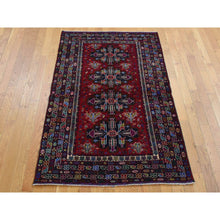 Load image into Gallery viewer, 3&#39;10&quot;x6&#39;5&quot; Carmine Red, Afghan Baluch with Repetitive Colorful Nomad Design, Pure Wool, Hand Knotted, Oriental Rug FWR526404