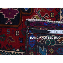 Load image into Gallery viewer, 3&#39;10&quot;x6&#39;5&quot; Carmine Red, Afghan Baluch with Repetitive Colorful Nomad Design, Pure Wool, Hand Knotted, Oriental Rug FWR526404