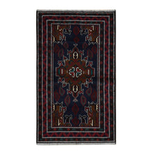 Load image into Gallery viewer, 3&#39;10&quot;x6&#39;9&quot; Yankees Blue, Afghan Baluch, Open Field Medallion Design, Pure Wool, Hand Knotted, Oriental Rug FWR526410