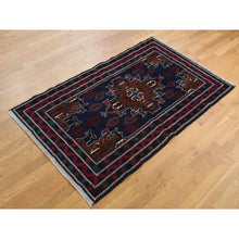 Load image into Gallery viewer, 3&#39;10&quot;x6&#39;9&quot; Yankees Blue, Afghan Baluch, Open Field Medallion Design, Pure Wool, Hand Knotted, Oriental Rug FWR526410