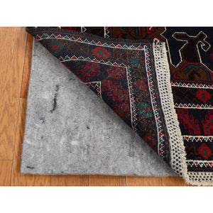 3'10"x6'9" Yankees Blue, Afghan Baluch, Open Field Medallion Design, Pure Wool, Hand Knotted, Oriental Rug FWR526410