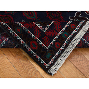 3'10"x6'9" Yankees Blue, Afghan Baluch, Open Field Medallion Design, Pure Wool, Hand Knotted, Oriental Rug FWR526410