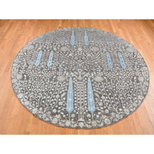 Load image into Gallery viewer, 9&#39;1&quot;x9&#39;1&quot; Bistre Brown, Cypress Tree Design, Silk with Textured Wool, Hand Knotted, Round Oriental Rug FWR526428