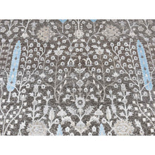 Load image into Gallery viewer, 9&#39;1&quot;x9&#39;1&quot; Bistre Brown, Cypress Tree Design, Silk with Textured Wool, Hand Knotted, Round Oriental Rug FWR526428