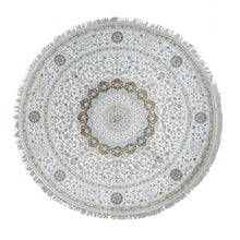 Load image into Gallery viewer, 9&#39;1&quot;x9&#39;1&quot; Ivory, Silken, Tabriz Design, 300 KPSI, Hand Knotted, Round Oriental Rug FWR526530