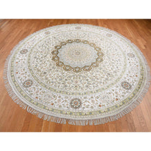 Load image into Gallery viewer, 9&#39;1&quot;x9&#39;1&quot; Ivory, Silken, Tabriz Design, 300 KPSI, Hand Knotted, Round Oriental Rug FWR526530