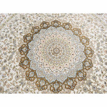 Load image into Gallery viewer, 9&#39;1&quot;x9&#39;1&quot; Ivory, Silken, Tabriz Design, 300 KPSI, Hand Knotted, Round Oriental Rug FWR526530