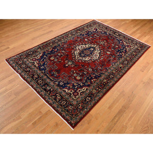 6'8"x10'4" Barn Red, New Persian Bibikabad, Excellent Condition, Pure Wool, Hand Knotted, Oriental Rug FWR526536