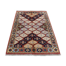 Load image into Gallery viewer, 4&#39;x5&#39;7&quot; Barn Red, Diagonal Repetitive Tribal Design, Afghan Ersari Repetitive Design, Vegetable Dyes, Pure Wool, Hand Knotted, Oriental Rug FWR526554