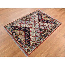 Load image into Gallery viewer, 4&#39;x5&#39;7&quot; Barn Red, Diagonal Repetitive Tribal Design, Afghan Ersari Repetitive Design, Vegetable Dyes, Pure Wool, Hand Knotted, Oriental Rug FWR526554