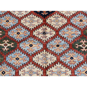 4'x5'7" Barn Red, Diagonal Repetitive Tribal Design, Afghan Ersari Repetitive Design, Vegetable Dyes, Pure Wool, Hand Knotted, Oriental Rug FWR526554