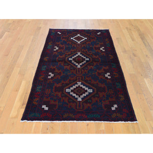 3'8"x6'6" Space Cadet, Afghan Baluch Geometric Design, Pure Wool, Hand Knotted, Oriental Rug FWR526626