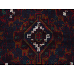 3'8"x6'6" Space Cadet, Afghan Baluch Geometric Design, Pure Wool, Hand Knotted, Oriental Rug FWR526626