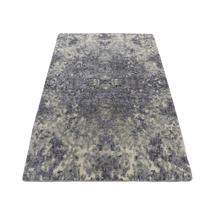 2'x3' Lavender Gray, Abstract Design, Wool and Silk, Hand Knotted, Sample Mat Oriental Rug FWR526812