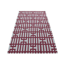 Load image into Gallery viewer, 4&#39;x6&#39;2&quot; Alabama Crimson Red, Flat Weave Reversible Kilim, Geometrical Line Design, 100% Wool, Hand Woven, Oriental Rug FWR527124