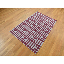 Load image into Gallery viewer, 4&#39;x6&#39;2&quot; Alabama Crimson Red, Flat Weave Reversible Kilim, Geometrical Line Design, 100% Wool, Hand Woven, Oriental Rug FWR527124