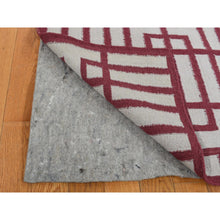 Load image into Gallery viewer, 4&#39;x6&#39;2&quot; Alabama Crimson Red, Flat Weave Reversible Kilim, Geometrical Line Design, 100% Wool, Hand Woven, Oriental Rug FWR527124