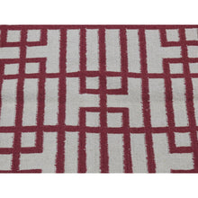 Load image into Gallery viewer, 4&#39;x6&#39;2&quot; Alabama Crimson Red, Flat Weave Reversible Kilim, Geometrical Line Design, 100% Wool, Hand Woven, Oriental Rug FWR527124