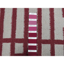 Load image into Gallery viewer, 4&#39;x6&#39;2&quot; Alabama Crimson Red, Flat Weave Reversible Kilim, Geometrical Line Design, 100% Wool, Hand Woven, Oriental Rug FWR527124