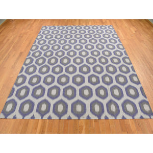 8'10"x12'2" Independence Blue, Durie Kilim Flat Weave, Geometric Design, Hand Woven, Pure Wool, Reversible Oriental Rug FWR527160