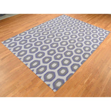 Load image into Gallery viewer, 8&#39;10&quot;x12&#39;2&quot; Independence Blue, Durie Kilim Flat Weave, Geometric Design, Hand Woven, Pure Wool, Reversible Oriental Rug FWR527160