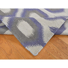 Load image into Gallery viewer, 8&#39;10&quot;x12&#39;2&quot; Independence Blue, Durie Kilim Flat Weave, Geometric Design, Hand Woven, Pure Wool, Reversible Oriental Rug FWR527160