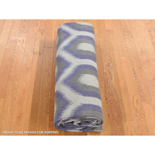 Load image into Gallery viewer, 8&#39;10&quot;x12&#39;2&quot; Independence Blue, Durie Kilim Flat Weave, Geometric Design, Hand Woven, Pure Wool, Reversible Oriental Rug FWR527160