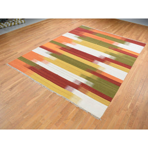 9'1"x12'6" Ivory, Hand Woven, Flat Weave Durie Kilim, Dazzling Design, 100% Wool, Oriental Rug FWR527268